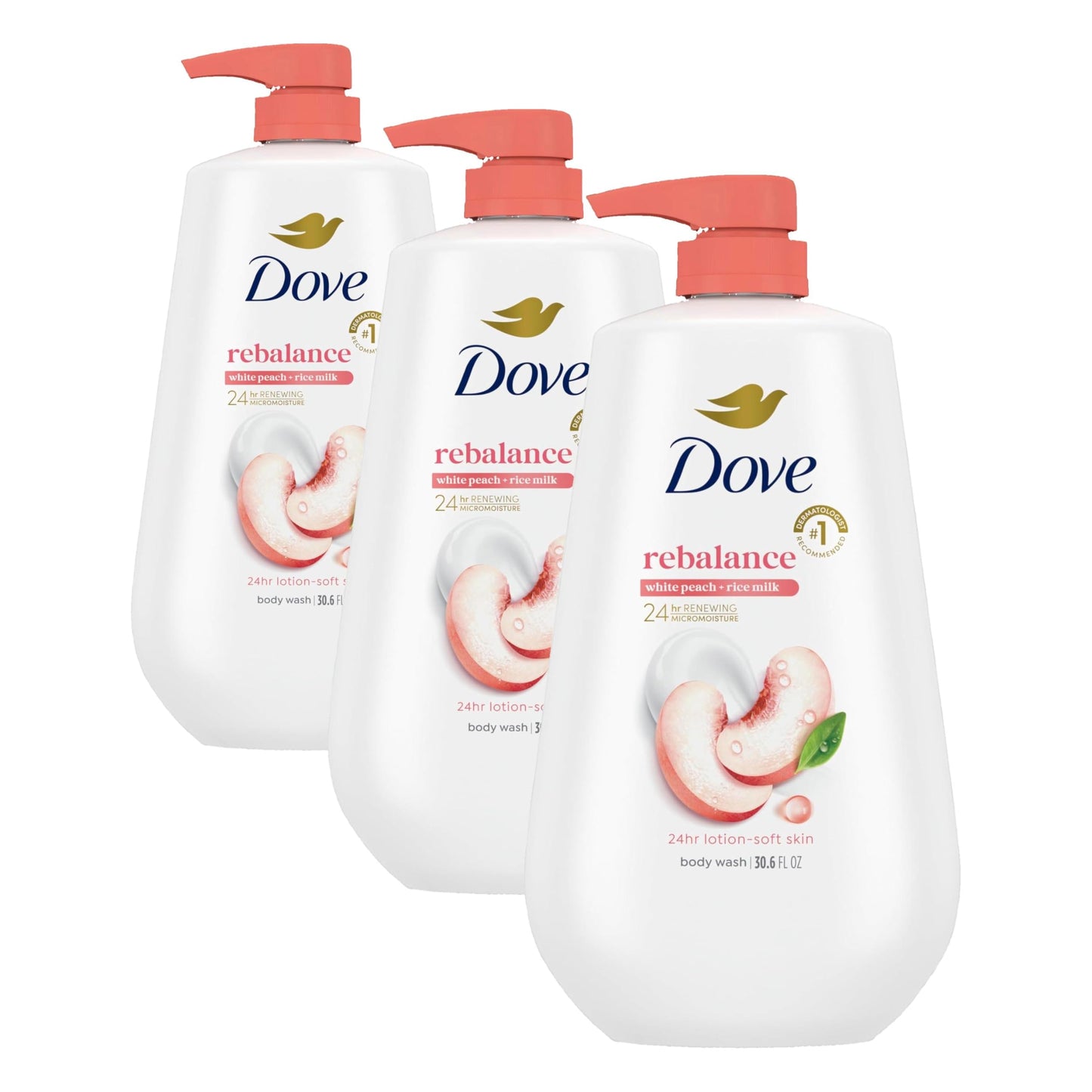 HotDove 24hr Lotion Body Wash Rebalance White Peach & Rice Milk, 30.6 oz | Moisturizing body wash with MicroMoisture and a calming peach scent