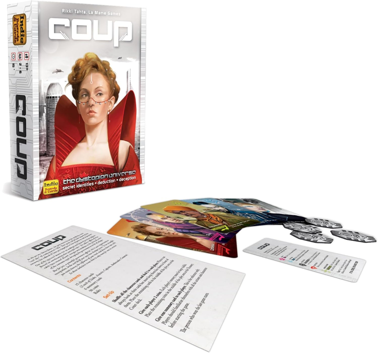 Hot Coup Card Game by Indie Boards & Cards | Fast Bluffing and Social Deduction Strategy | Hidden Roles, Deception, and Player Interaction | Quick 15-Minute Game for 2–6 Players | Adults, Teens, Families
