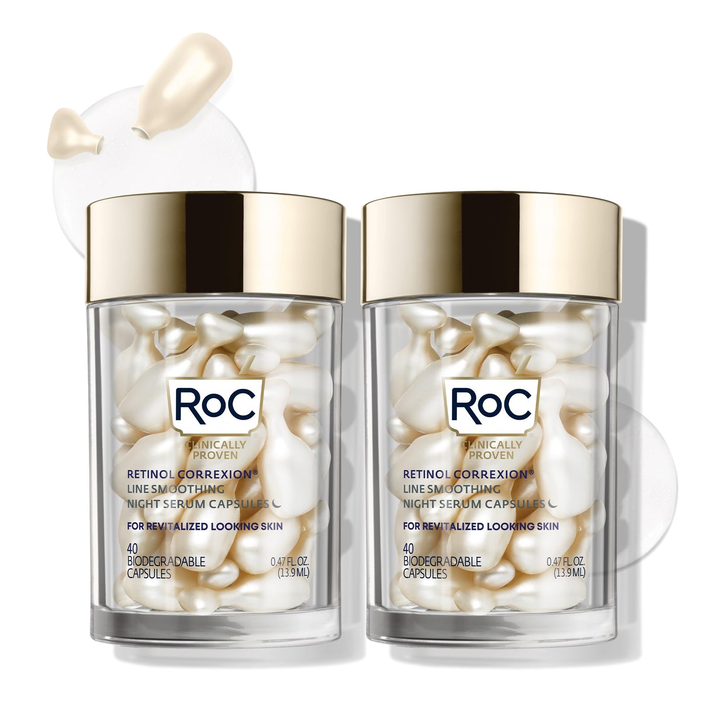 HotRoC Retinol Correxion Anti-Aging Wrinkle Night Serum, Retinol Serum for Face, Daily Treatment for Fine Lines, Post Acne Scars, 30 Capsules, Unscented, 0.35 Fl Oz