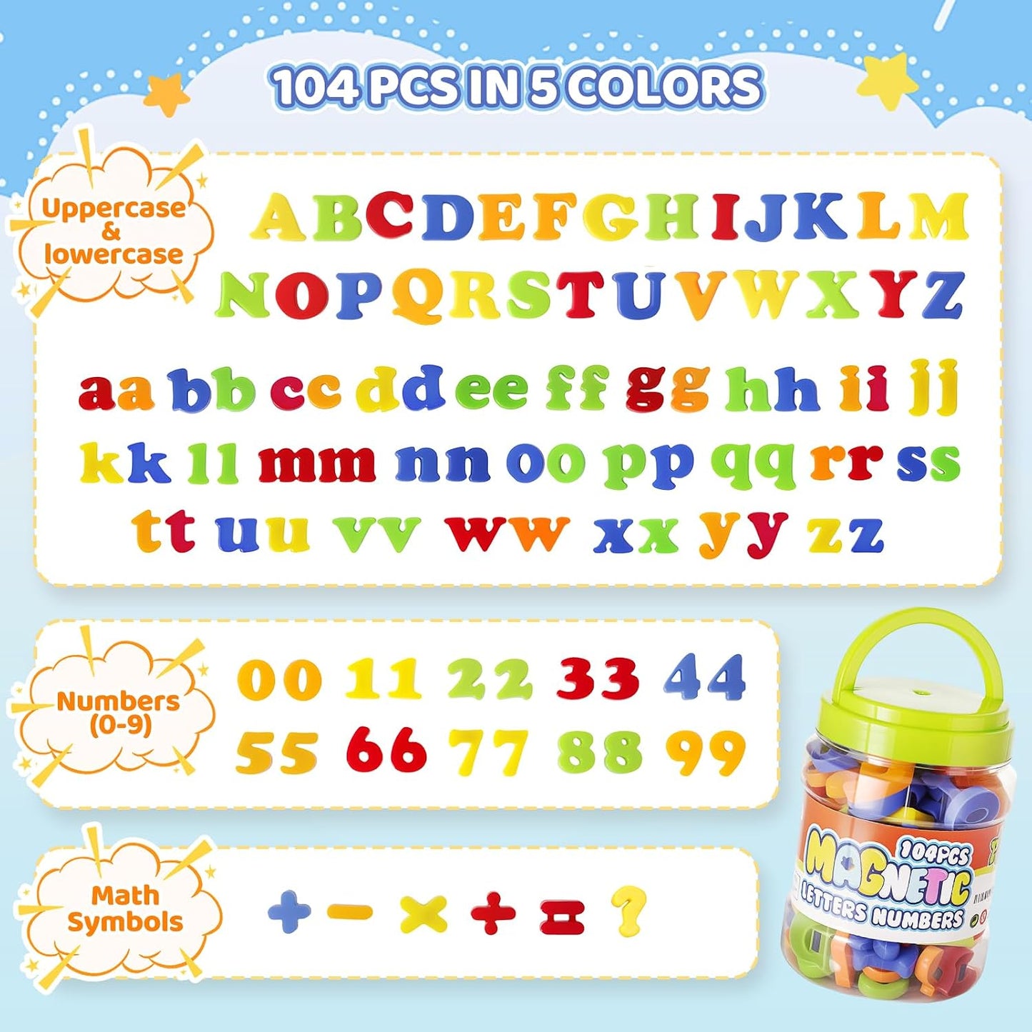 Hot LovesTown 104 PCS Alphabet Magnetic Letters and Numbers for Toddlers,ABC 123 Fridge Educational Set,Great Learning Gift from Parents or Teachers