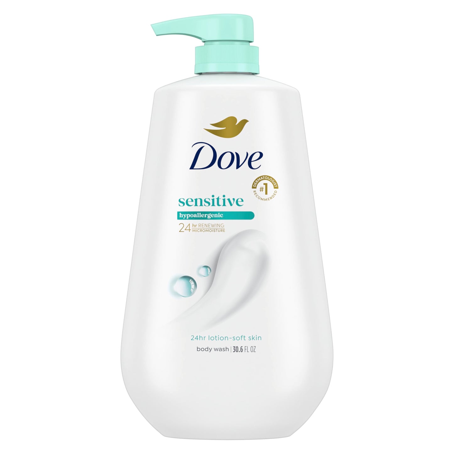 HotDove Body Wash with Pump Sensitive Skin For 24hr Lotion-Soft Skin Moisturizing Skin Cleanser Gentle Hypoallergenic Formula with No Sulfates No Parabens 30.6 oz