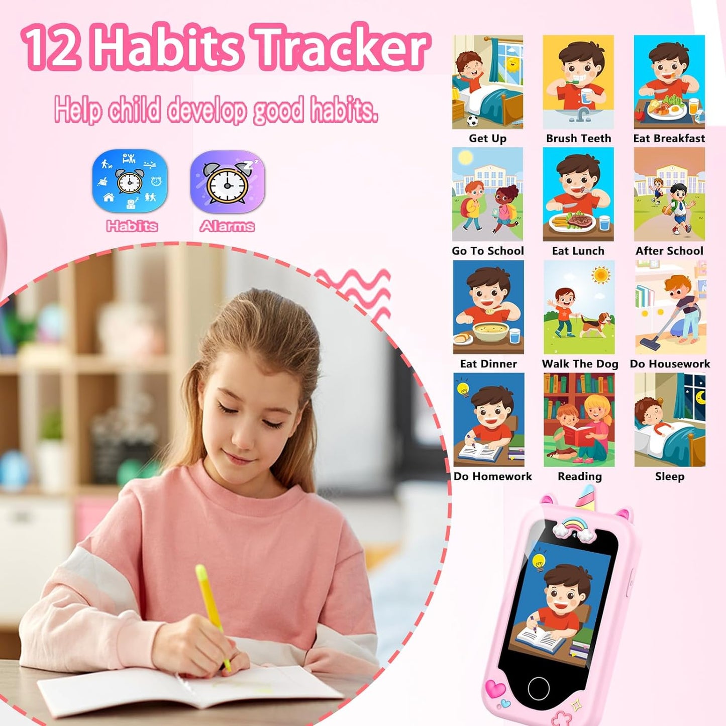 Hot Kids Smart Phone with Dual Camera, Game & Music Player, Toddler Learning Play Toy Cell Phone, Gifts for Girls, Christmas, Birthday, Age 3-10, Light Pink