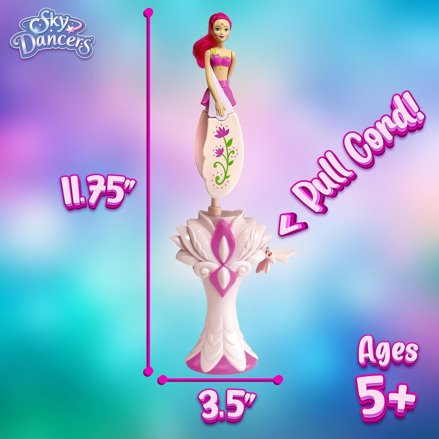 Hot Sky Dancers Flying Doll – Fuchsia Fantasy | Original 90s Throwback Toy that Really Flies | Pull-String Powered, No Batteries Needed | Magical Gift for Girls & Boys Ages 6+