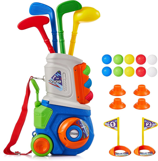 HotPJG Toddler Golf Set, Plastic Kids Golf Clubs Ages 1 2 3 4 Years Old with 4 Golf Clubs and 10 Balls, Indoor and Outdoor Golf Toys with Cart for Toddlers Boys and Girls Birthday Gift (Blue)