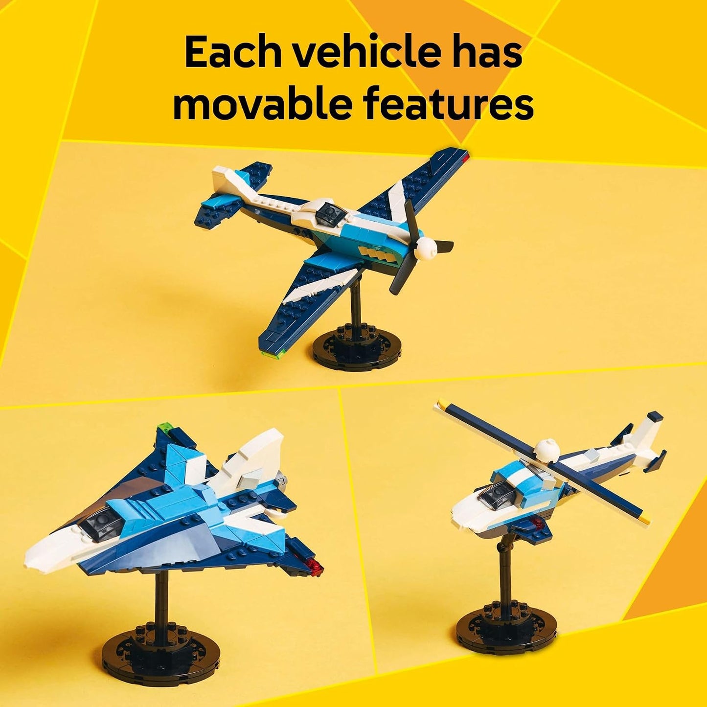 HotLEGO Creator 3 in 1 Aircraft Race Plane Toy - Building Toy with 3 Building Options, Airplane, Fighter Jet, or Helicopter - Gift Idea for Kids, Boys and Girls, Ages 7+ - 31160