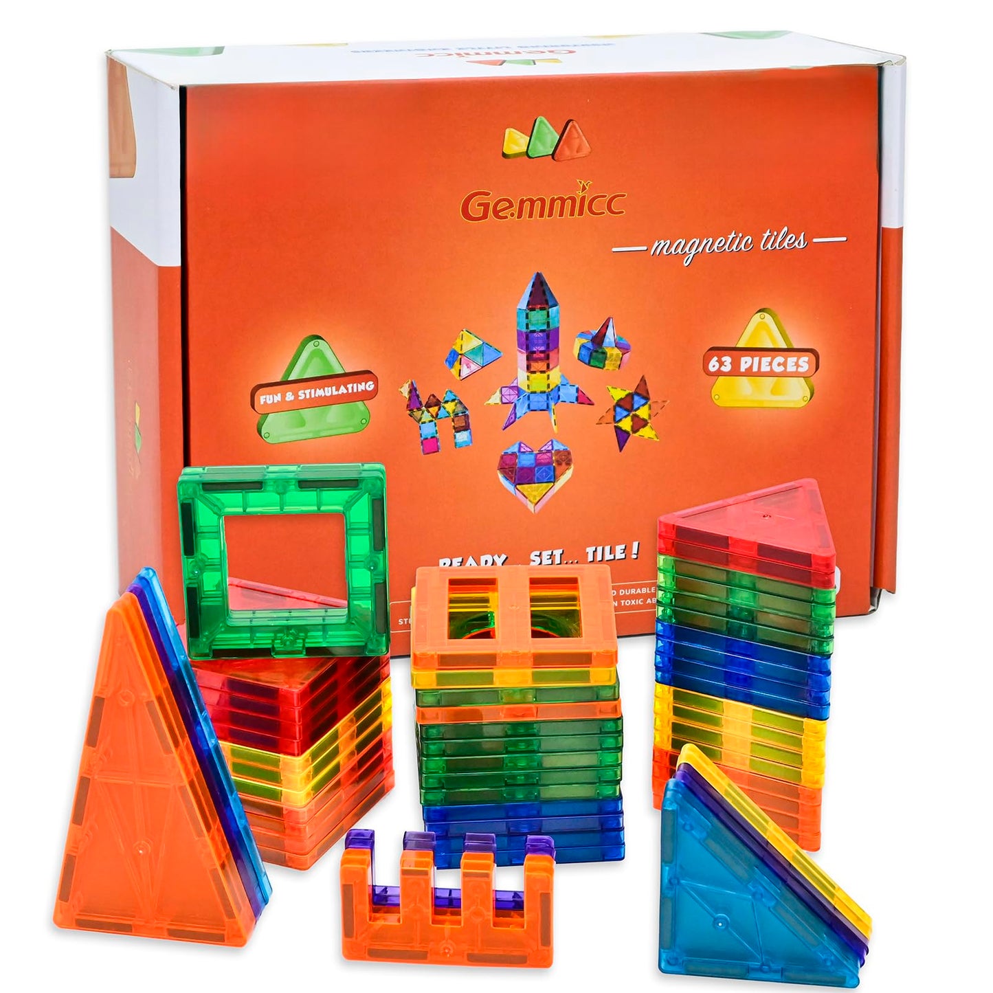 Hot Gemmicc 100 PCS Magnetic Tiles with 2 Cars, STEM Approved Educational Magnet BuildingToys, Magnet Puzzles Stacking Blocks for Boys Girls