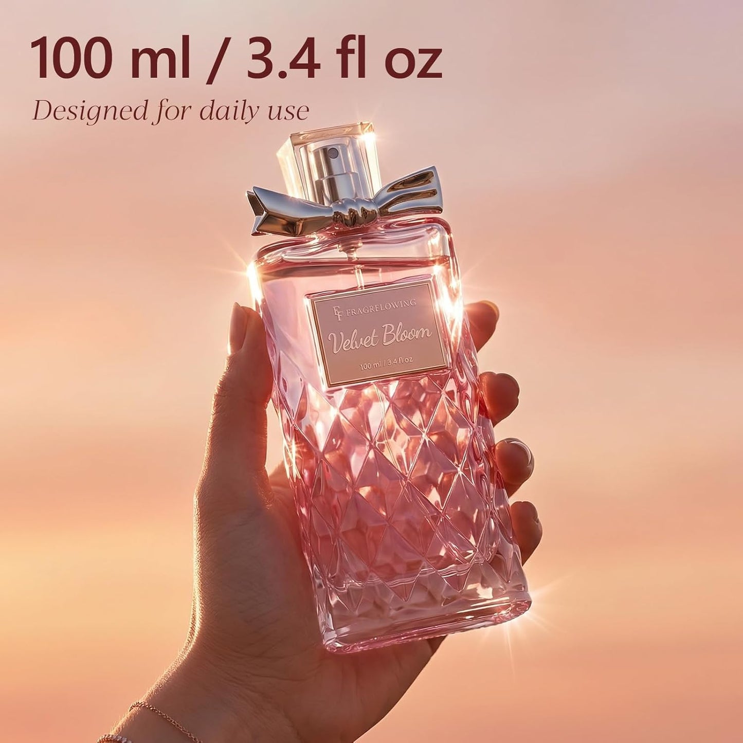 Hot Perfume for Women, Alcohol-Free Long Lasting Floral Fragrance, Light & Soft Scent with Rose, Jasmine & Peony, Peach, Patchouli & Musk Base, 100ml / 3.4 fl oz, Gift for Women & Moms (Velvet Bloom)