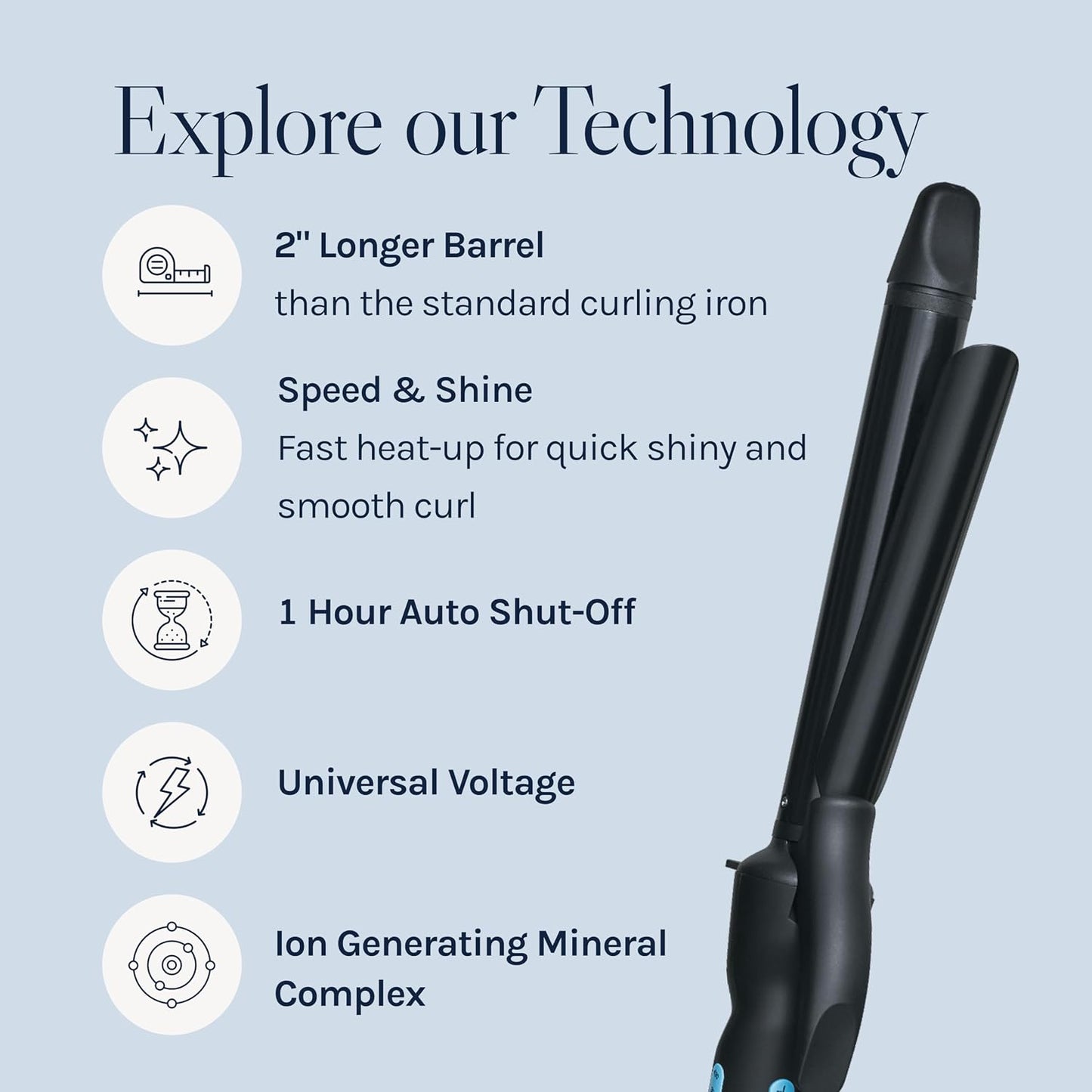 HotBio Ionic Long Barrel Curling Iron with Moisture Heat Technology & NanoIonic MX Versatile Curling Wand - Multiple Barrel Sizes for Tight, Classic, Loose & Soft Curls
