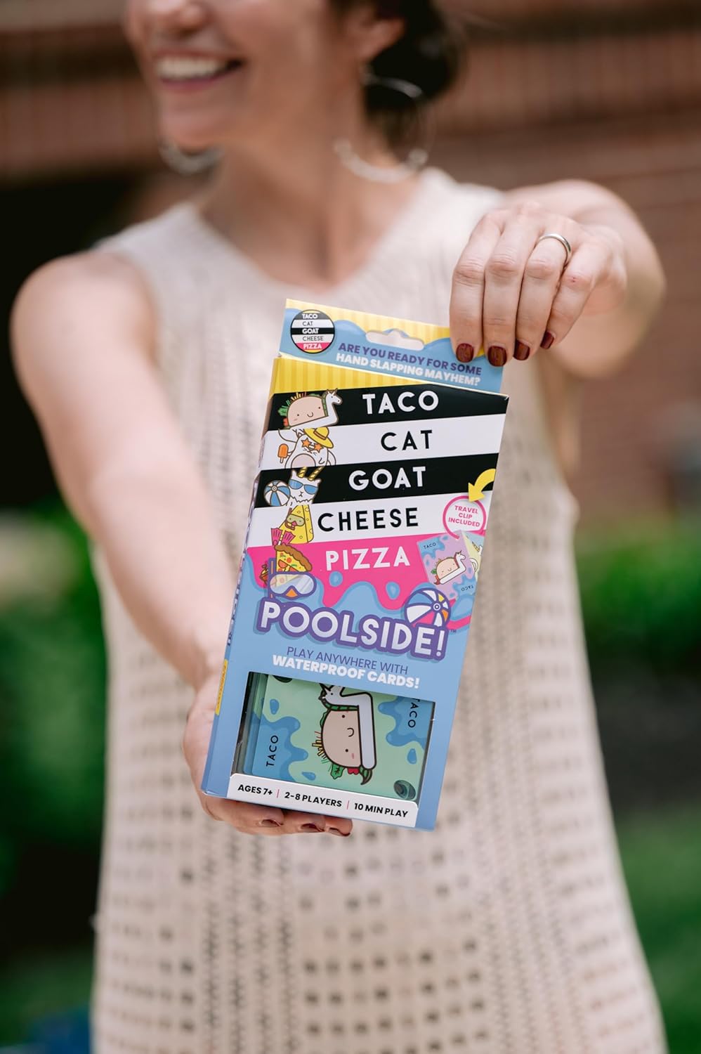 HotTaco Cat Goat Cheese Pizza Pool Edition Wildly Entertaining Waterproof Card Game for Outdoor Game Days | Easy to Play with 10 Minute Rounds | Fun for Kids, Teens, Adults, and Families | 2-8 Players