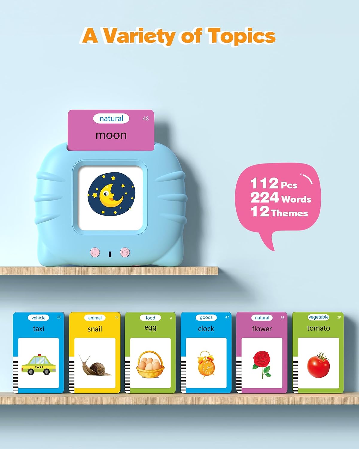 HotAirbition Talking Flash Cards for Toddlers 1 2 3 4 Year Olds, Montessori Language Learning Toys with 224 Words, Pocket Speech Therapy Toys, and Speech Development Educational Playthings for Children