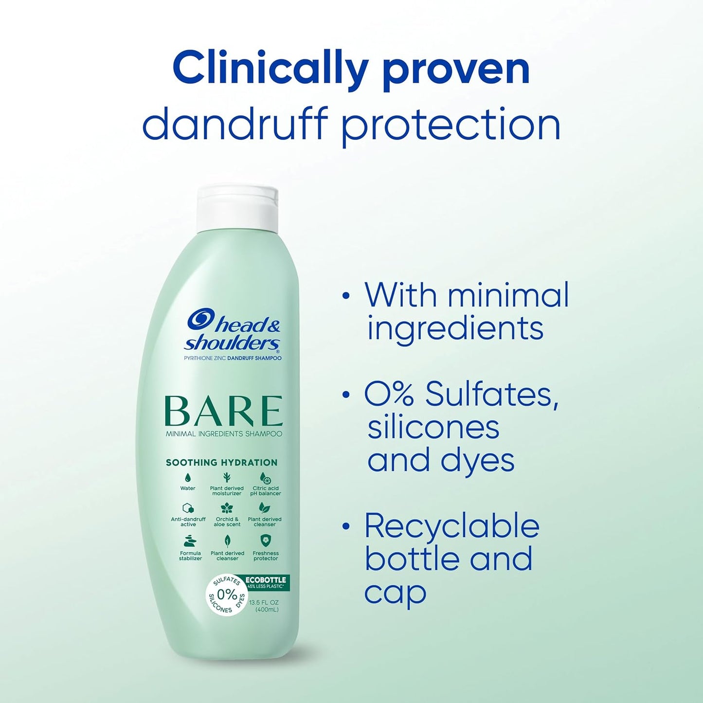 HotHead & Shoulders Anti-Dandruff Shampoo, BARE Soothing Hydration Twin Pack, 1% Pyrithione Zinc, Dry Scalp Relief, Free of Sulfates, Silicones, Dyes, 13.5 Fl Oz Each