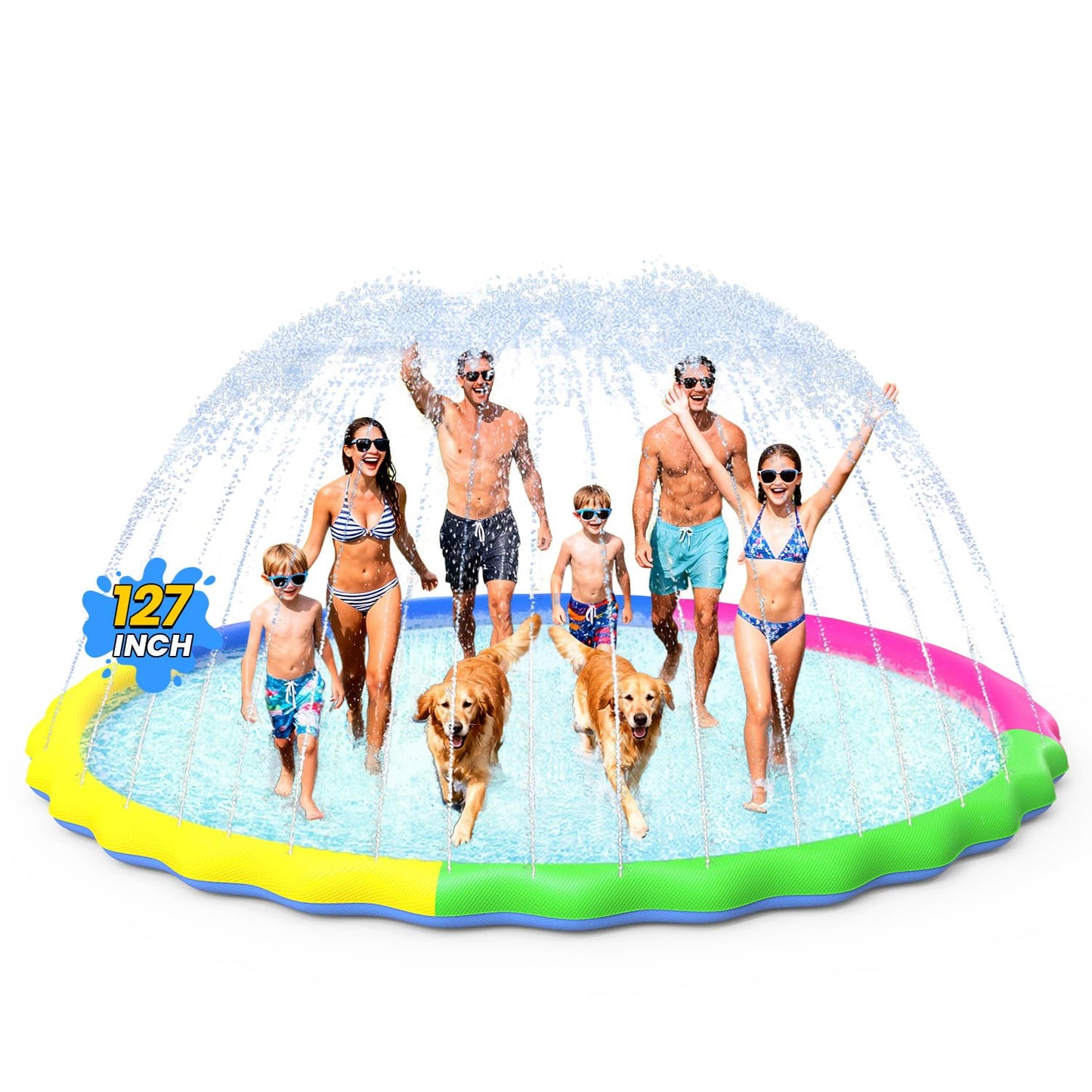 HotVISTOP Non-Slip Splash Pad for Kids and Dog, Thicken Sprinkler Pool Summer Outdoor Water Toys - Fun Backyard Fountain Play Mat for Baby Girls Boys Children or Pet Dog (59 inch, Blue&Blue)