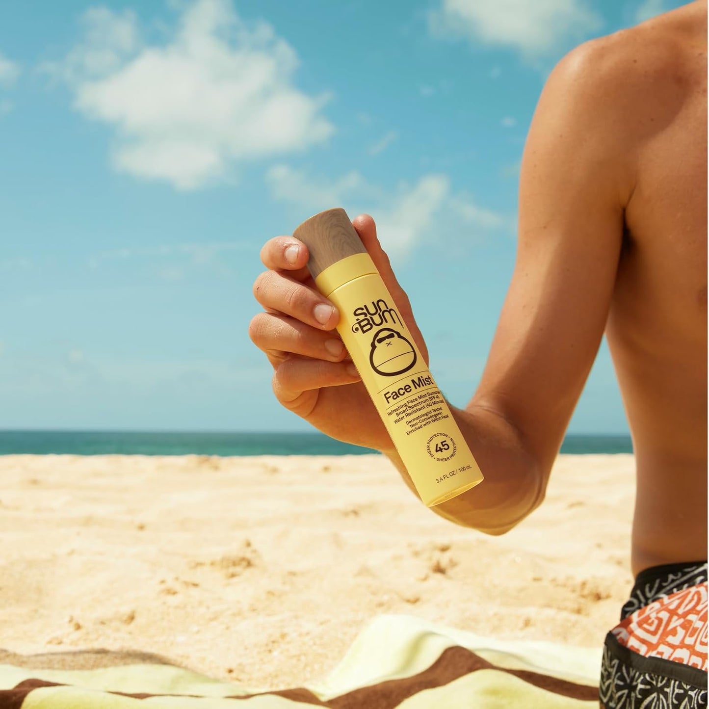 HotSun Bum Original SPF 45 Sunscreen Mist - Broad Spectrum Moisturizing Facial Sunscreen Spray with Vitamin E - Hawaii 104 Act Compliant (Made without Octinoxate & Oxybenzone) - Travel Size - 3.4 oz