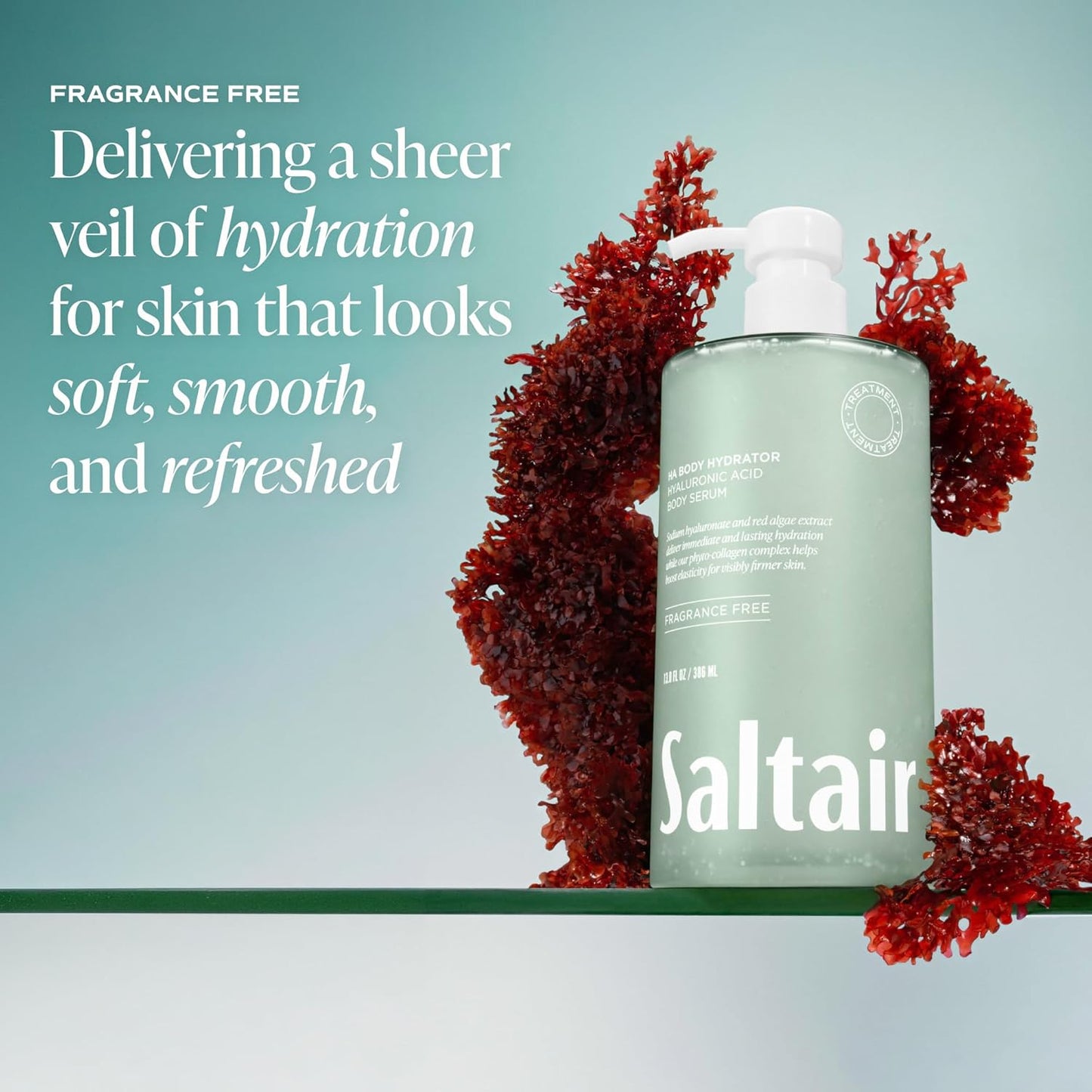 HotSaltair Hyaluronic Acid Body Serum – Hydrating Body Lotion for Smoother Looking Skin – Sheer Gel Moisturizer with Sodium Hyaluronate & Red Algae – Fragrance-Free HA Hydrator – 13oz Pump Bottle