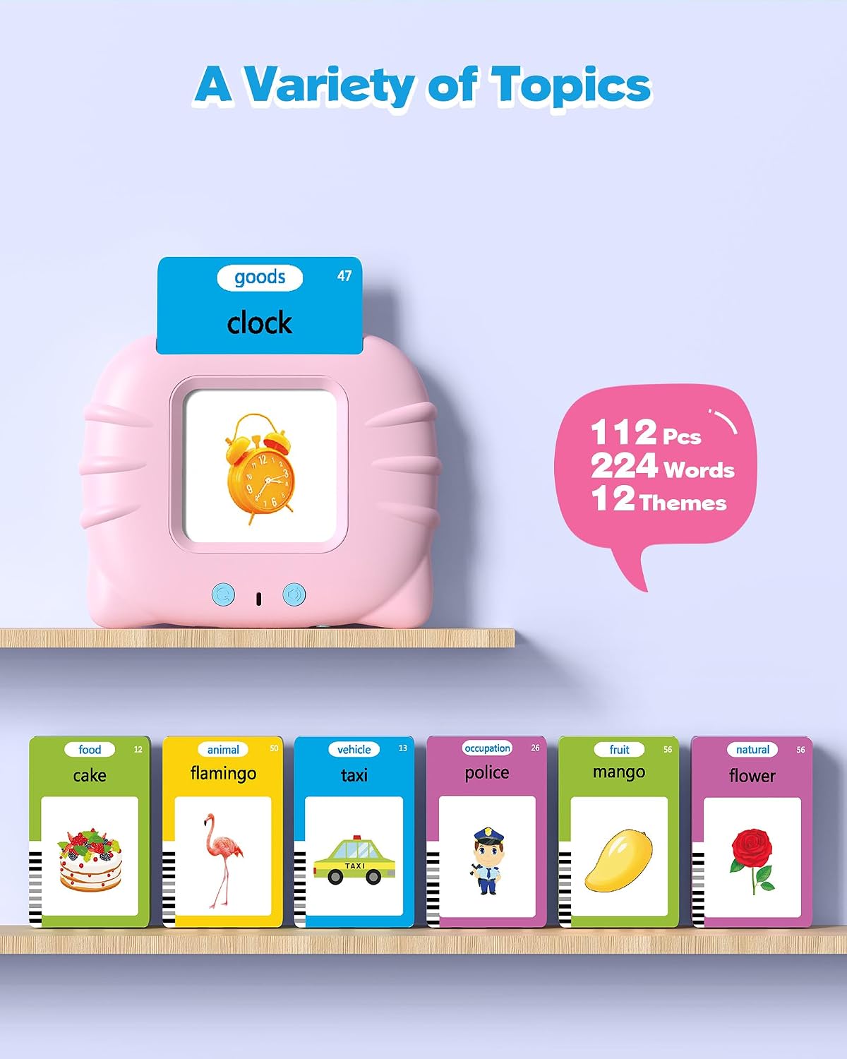 HotAirbition Talking Flash Cards for Toddlers 1 2 3 4 Year Olds, Pink | Montessori Language Learning Toys with 224 Words, Pocket Speech Therapy Toys, Children's Sensory Educational Toys