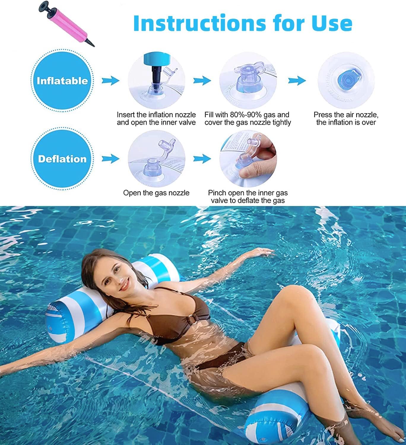 Hot4 Pack Upgrated XL Water Pool Floats, 4-in-1 (Hammock, Saddle, Lounge Chair, Drifter) Multi-Purpose Water Pool Float, Non-Stick PVC Material.