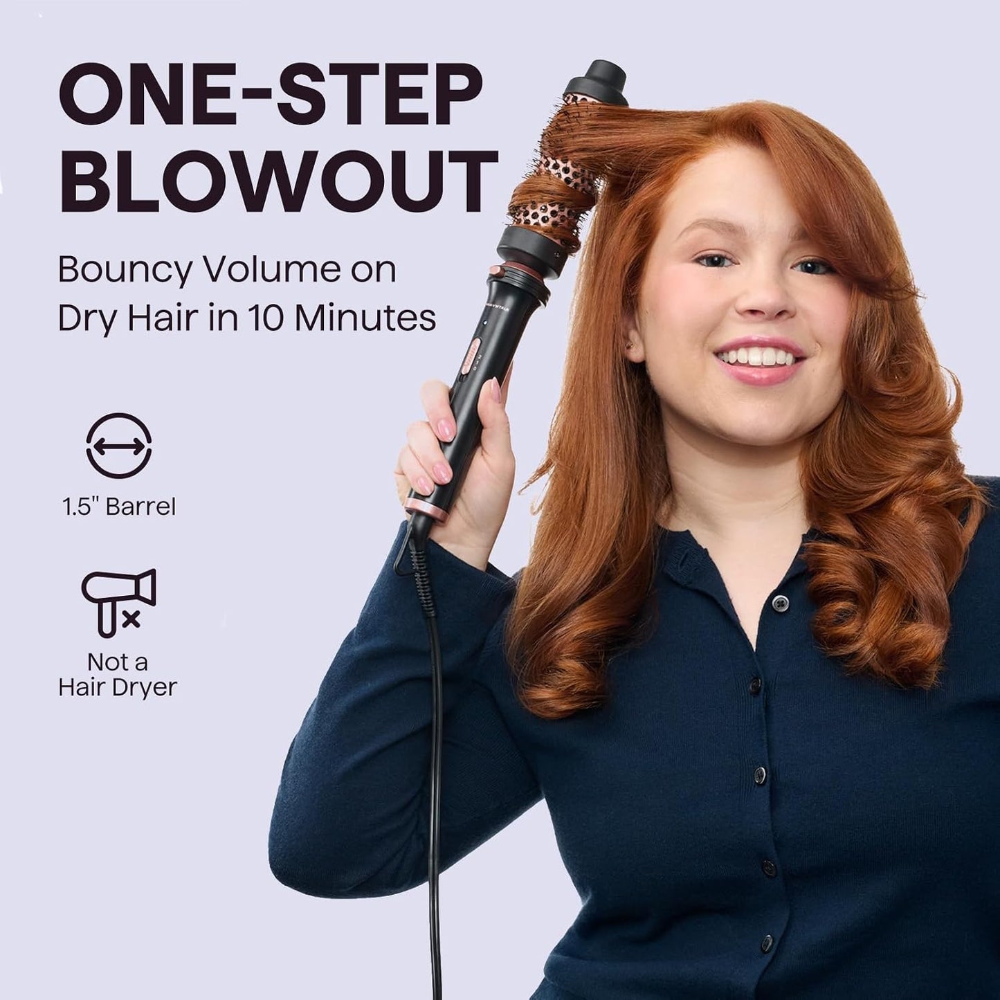 HotWavytalk Thermal Brush 1.5" Detachable Heated Round Brush for Blowout Look | Detachable Brush Head Includes Travel Pouch, Create Voluminous Blowout Look, Tourmaline Ceramic, 2 Temp Settings Dual Voltage