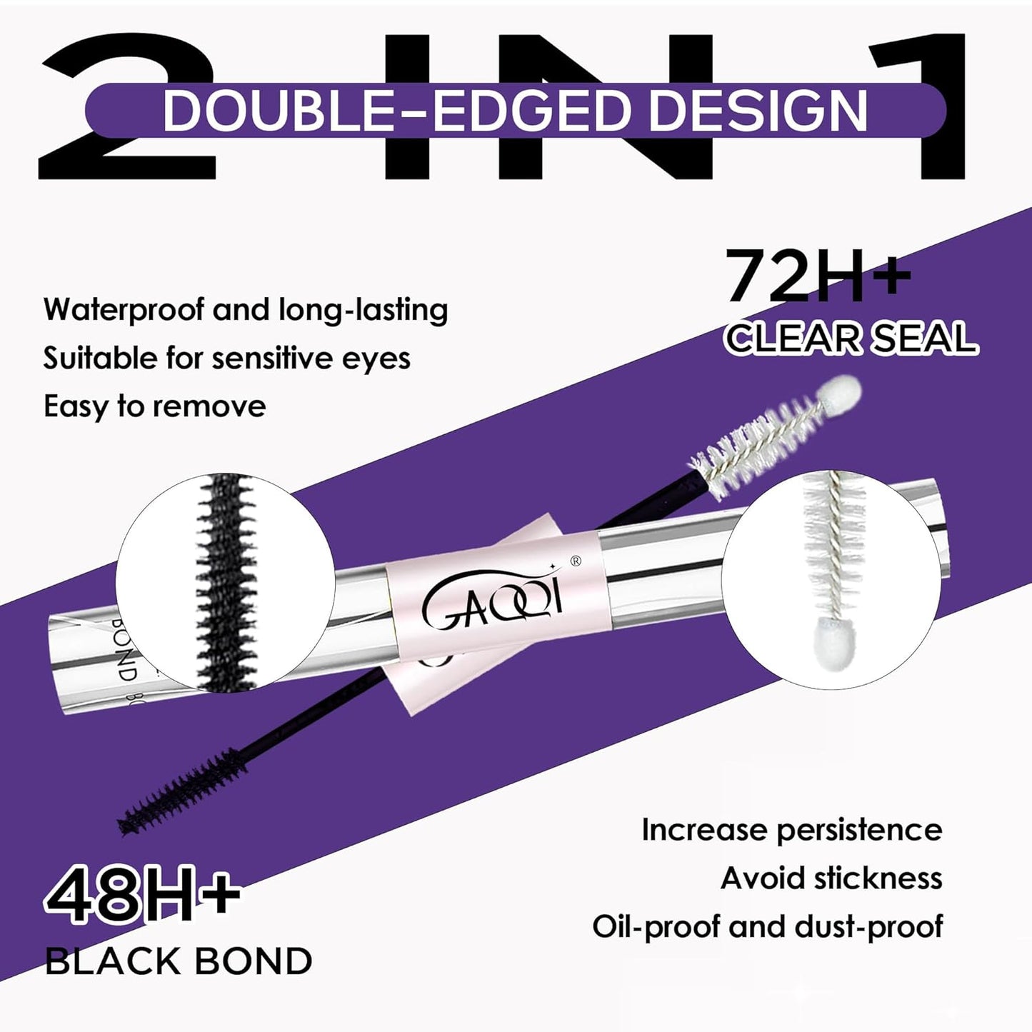 HotGAQQI Lash Cluster Glue, Lash Bond and Seal Waterproof, Bond & Seal Eyelash Glue for Clusters, Eyelash Adhesive Black Long-Lasting 72H, Latex-Free（5ml+5ml）