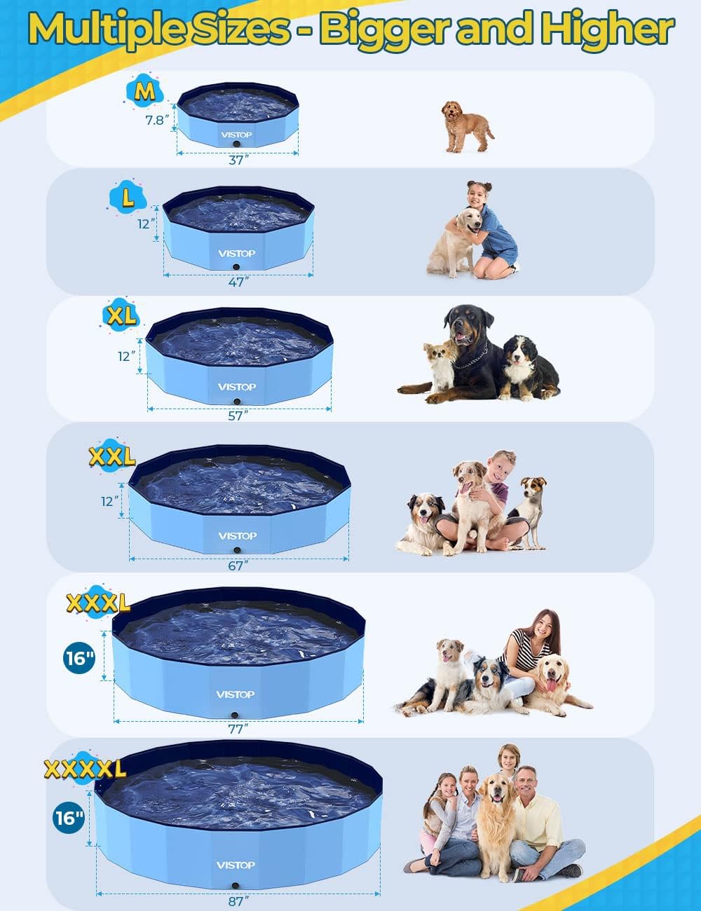Hot VISTOP Extra Large Foldable Dog Pool XXL, Hard Plastic Shell Portable Swimming Pool for Dogs Cats and Kids Pet Puppy Bathing Tub Collapsible Kiddie Pool (67inch.D x 11.8inch.H, Blue)