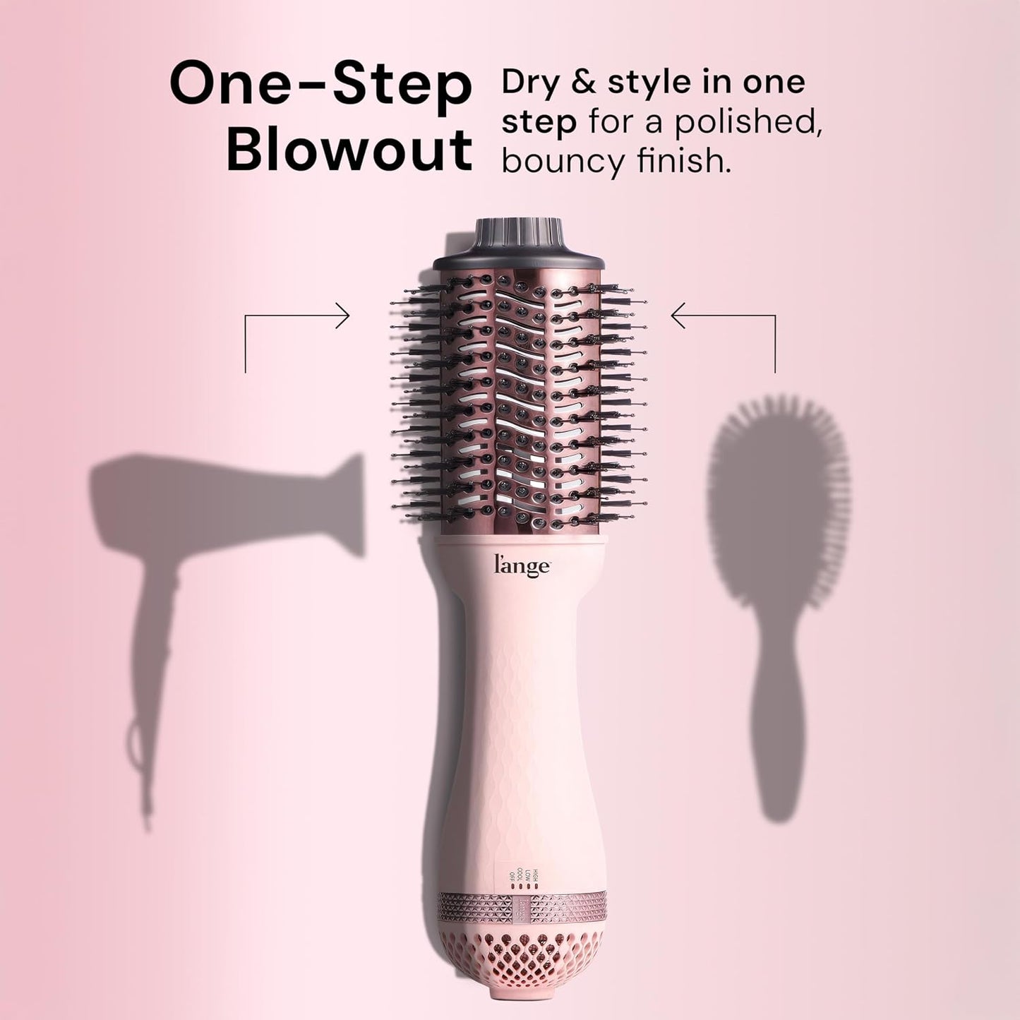 HotL'ANGE HAIR Le Volume 2-in-1 Titanium Blow Dryer Brush | Frizz Control Blowout Hair Dryer Brush For Drying And Straightening | Volumizing Hot Air Styler For All Hairstyles | Oval Barrel | Blush - 75mm