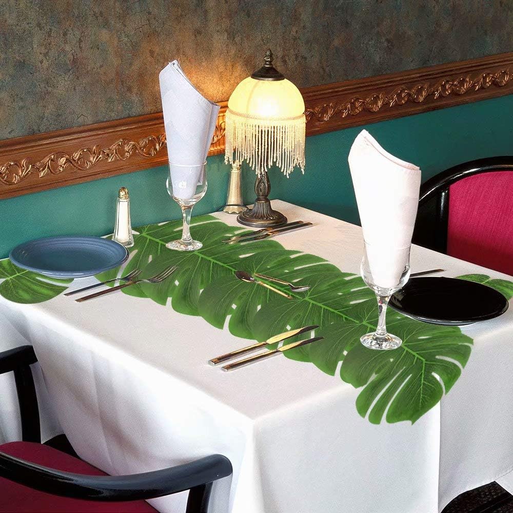 Hot UMIKU 60Pcs Luau Party Decorations Tropical Hawaiian Supplies Palm Leaves | Hibiscus Flowers Simulation Artificial Leaf for Safari Party Jungle Beach Theme BBQ Birthday Party Decorations Table Decor