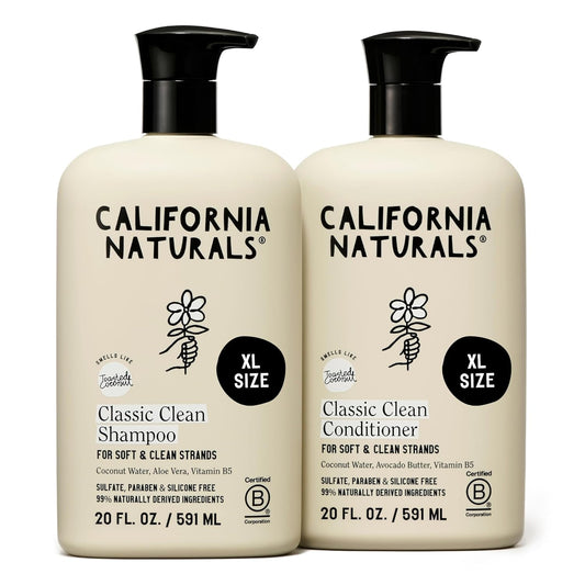 HotCalifornia Naturals Classic Clean Toasted Coconut Shampoo Conditioner Set, Natural, Vegan, Cruelty, Silicone, Paraben, and Sulfate Free, All Hair Types, 20 Fl Oz