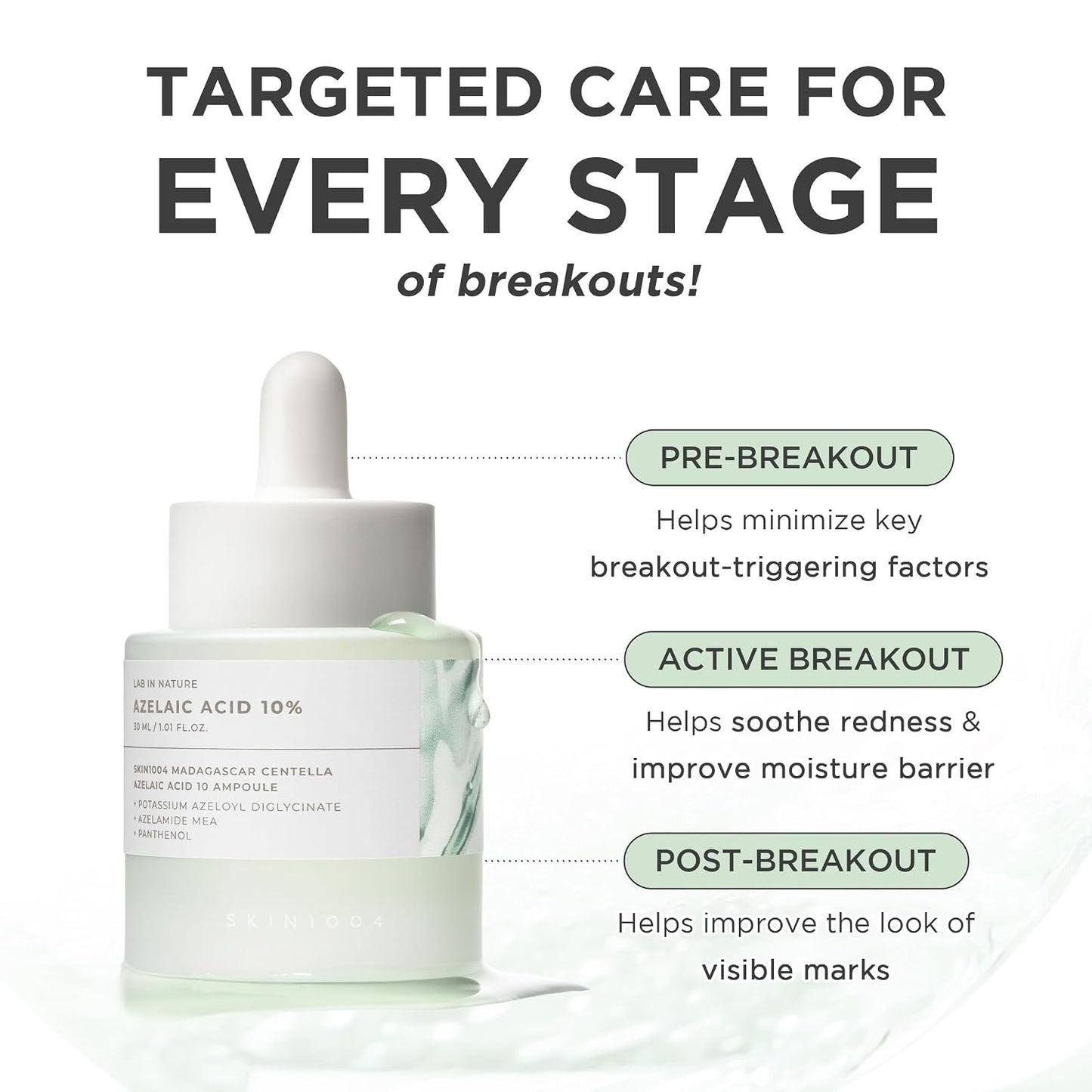 HotSKIN1004 Azelaic Acid 10% Ampoule, Hydrating Face Serum for Blemish-Prone & Irritated Skin, Soothing Care for Visible Marks with Centella, Niacinamide-Free, Korean Skin Care, 1.01 fl.oz / 30ml