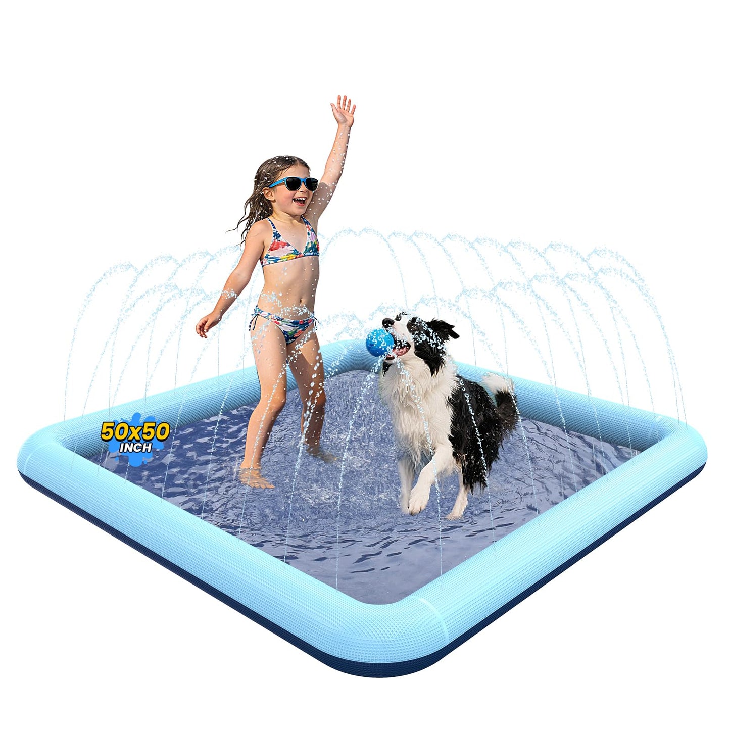 HotVISTOP 67" Non-Slip Splash Pad for Kids and Dogs, Thickened Sprinkler Pool for Toddlers, Outdoor Backyard Water Toys, Fun Fountain Play Mat for Babies, Children & Pets Blue