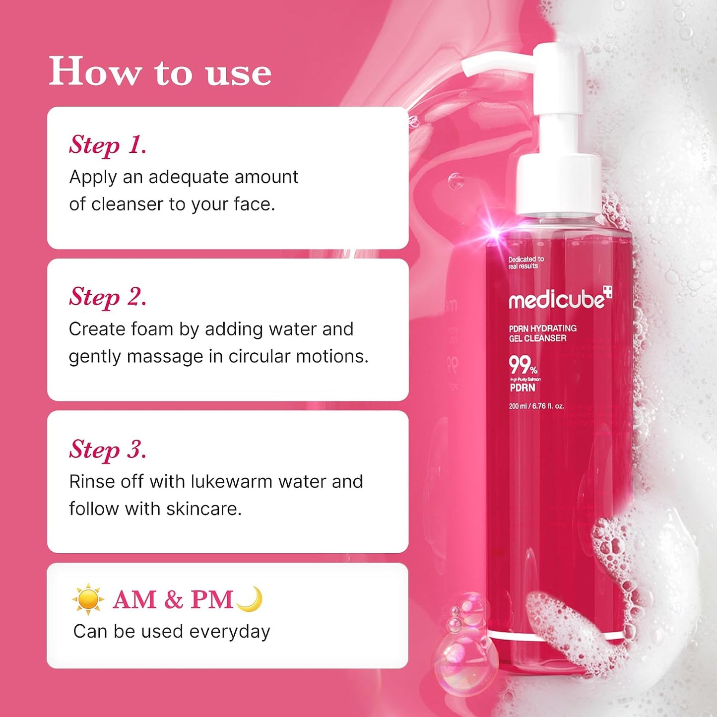 Hotmedicube PDRN Jelly to Foam Cleanser - Gentle Low pH Hydrating Cleanser | Hydrating Daily Face Wash with PDRN, Collagen & LHA - For All Skin Types, Korean Skincare, 200ml