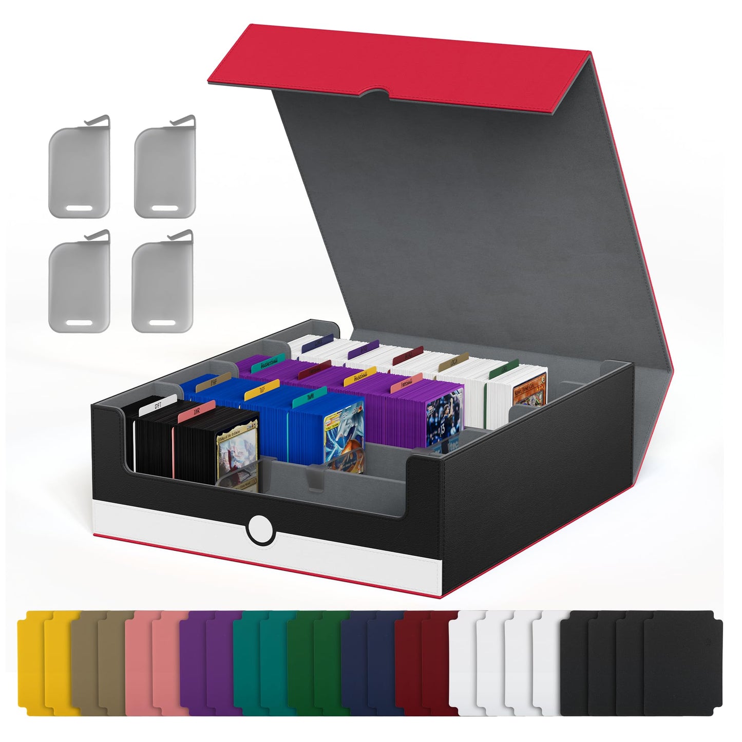 Hot UAONO Trading Card Storage Box, Holds 1800 Sleeved Cards with 10 Dividers & 3 Stoppers, Magnetic Closure PU Leather Card Case for MTG, PTCG, YGO, Sports Cards (Black)