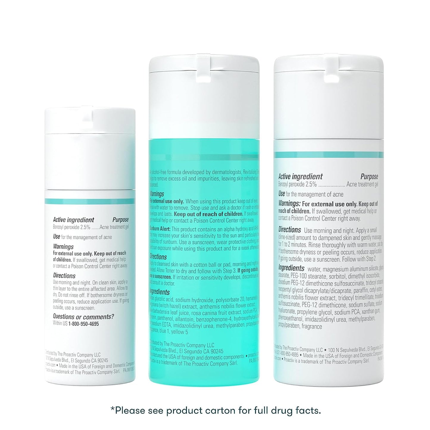 HotProactiv 3 Step Acne Treatment - Benzoyl Peroxide Face Wash, Repairing Acne Spot Treatment for Face and Body, Exfoliating Toner - 30 Day Complete Acne Skin Care Kit
