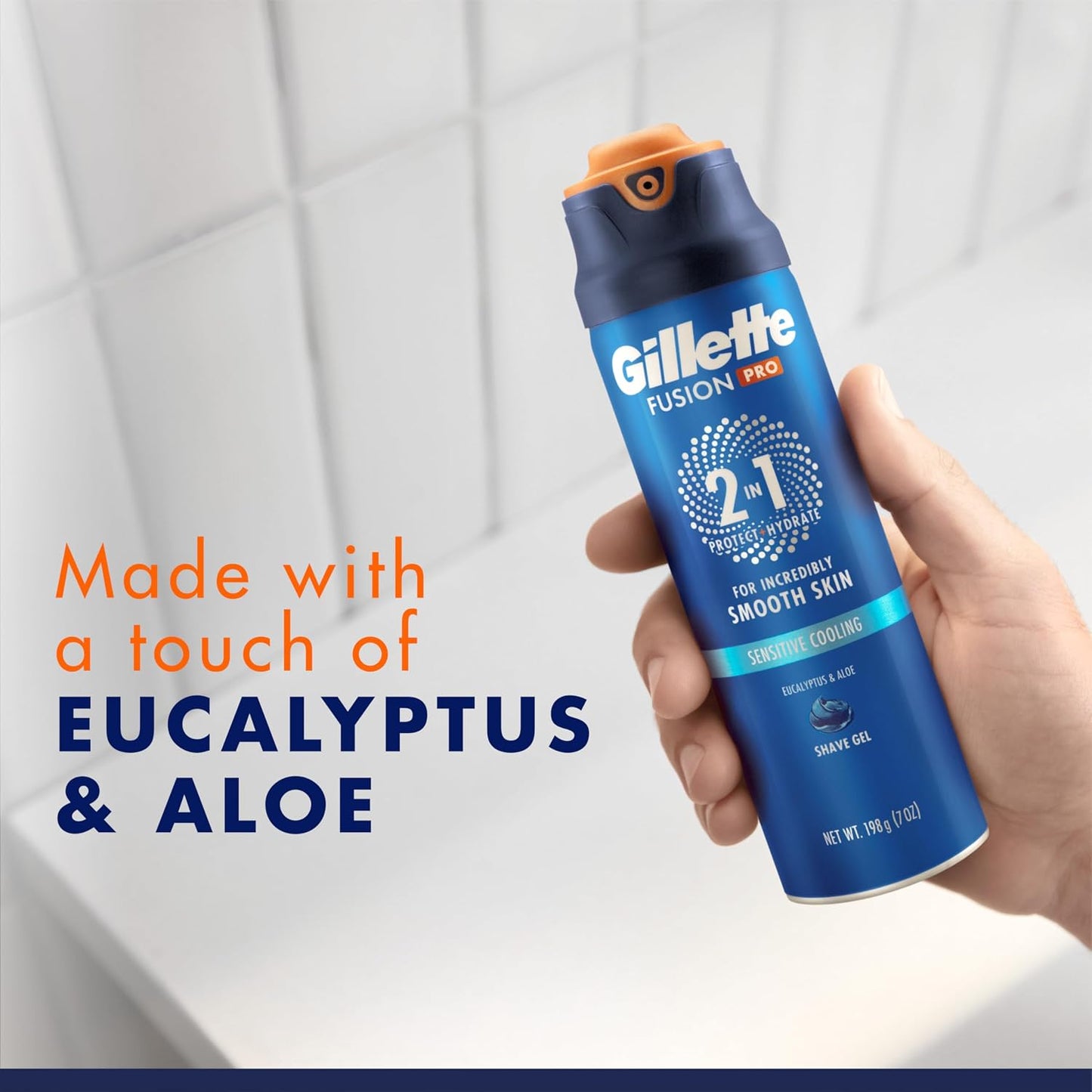 HotGillette PRO Shaving Gel For Men Cools To Soothe Skin And Hydrates Facial Hair, TWIN PACK - Total 14oz, ProGlide Sensitive 2 in 1 Shave Gel