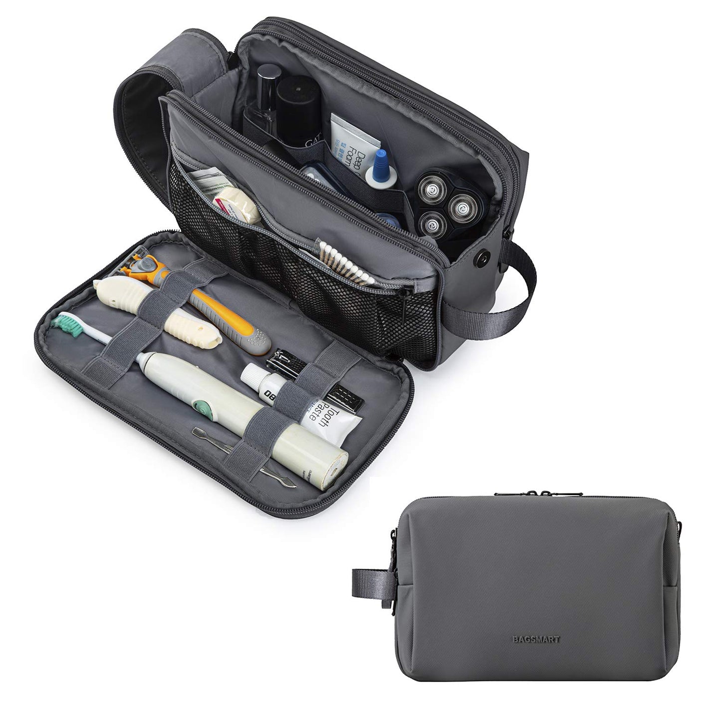 HotBAGSMART Toiletry Bag for Men, Travel Toiletry Organizer Dopp Kit Water-resistant Shaving Bag for Toiletries Accessories, Door Room Essentials, Black-medium