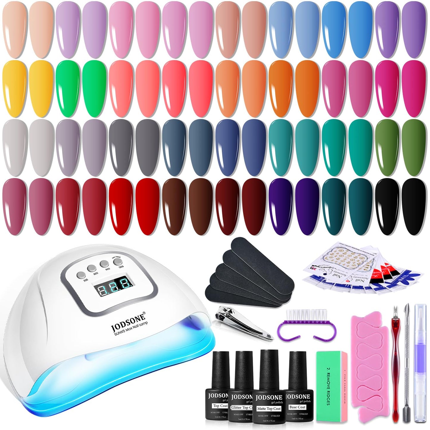 HotJODSONE Gel Nail Polish Kit with U V Light 32 Colors Gel Polish Nail + 4 Functional Adhesive Bottles Kit Soak Off Manicure Tools Gifts for Women