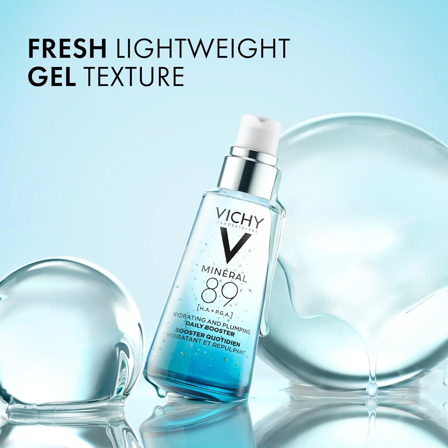 HotVichy Mineral 89 Booster, Pure Hyaluronic Acid Serum for Face with Polyglutamic Acid for Skin Barrier Repair, Plumps & Hydrates, Lightweight Hydrating Serum, Oil-Free, Non-Sticky