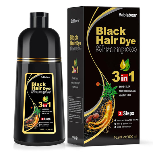 HotBablabear Black Hair Dye Shampoo for Gray Hair,Hair Color Shampoo for Women and Men, Grey Coverage.500ml