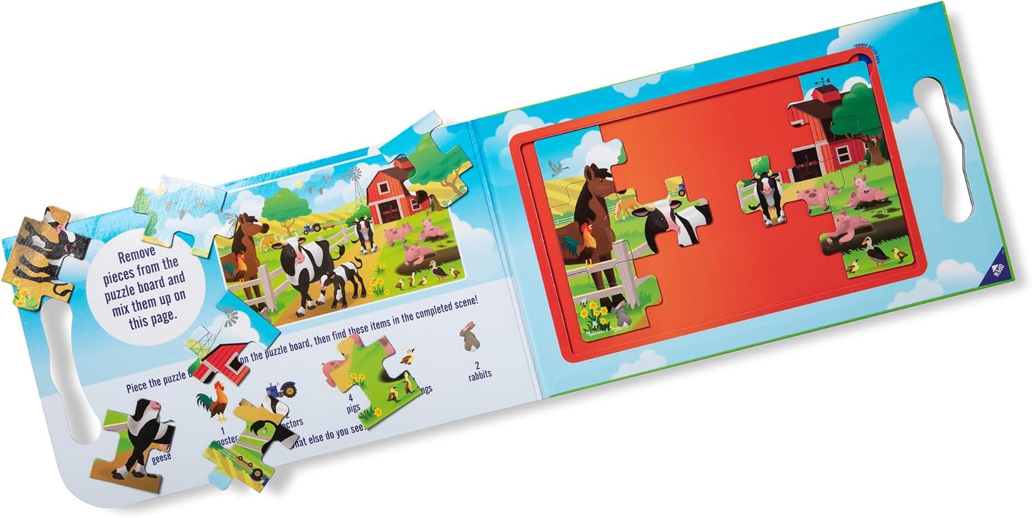 HotMelissa & Doug Take-Along Magnetic Jigsaw Puzzle Set – On the Farm (2 x 15 Piece) Travel Activity Toy for Preschoolers and Kids Ages 3+ - FSC Certified