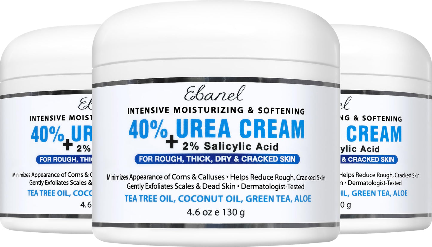 HotEbanel Urea Cream 40% plus Salicylic Acid 2% for Dry Cracked Feet Skin | Deeply Moisturizes & Softens Dry Cracked Heels, Feet, Knees, Elbows, Hands, Rough Dead Skin Callus Remover Toenail Softener
