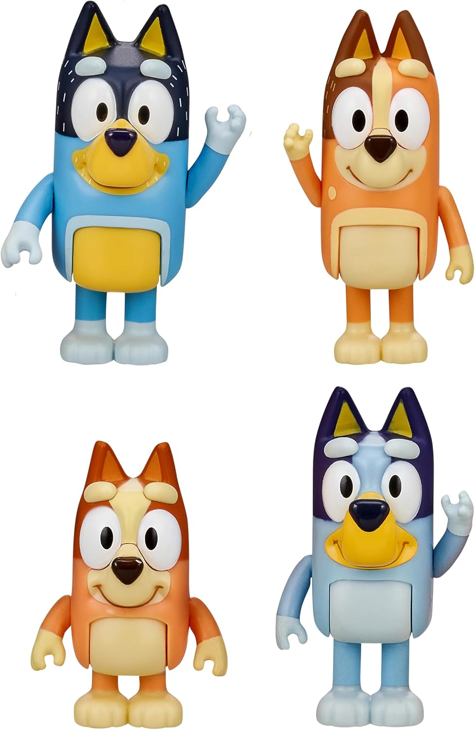 HotBluey Family Figure Pack of 4, Robust Poseable Character Toys with Bingo, Chilli, and Bandit Figures, Toddler-Sized Animal Figurines for Kids Ages 3+ | Movable arms & legs, portable size for on-the-go play; toddler figurine toys for kids ages 3+, thoug