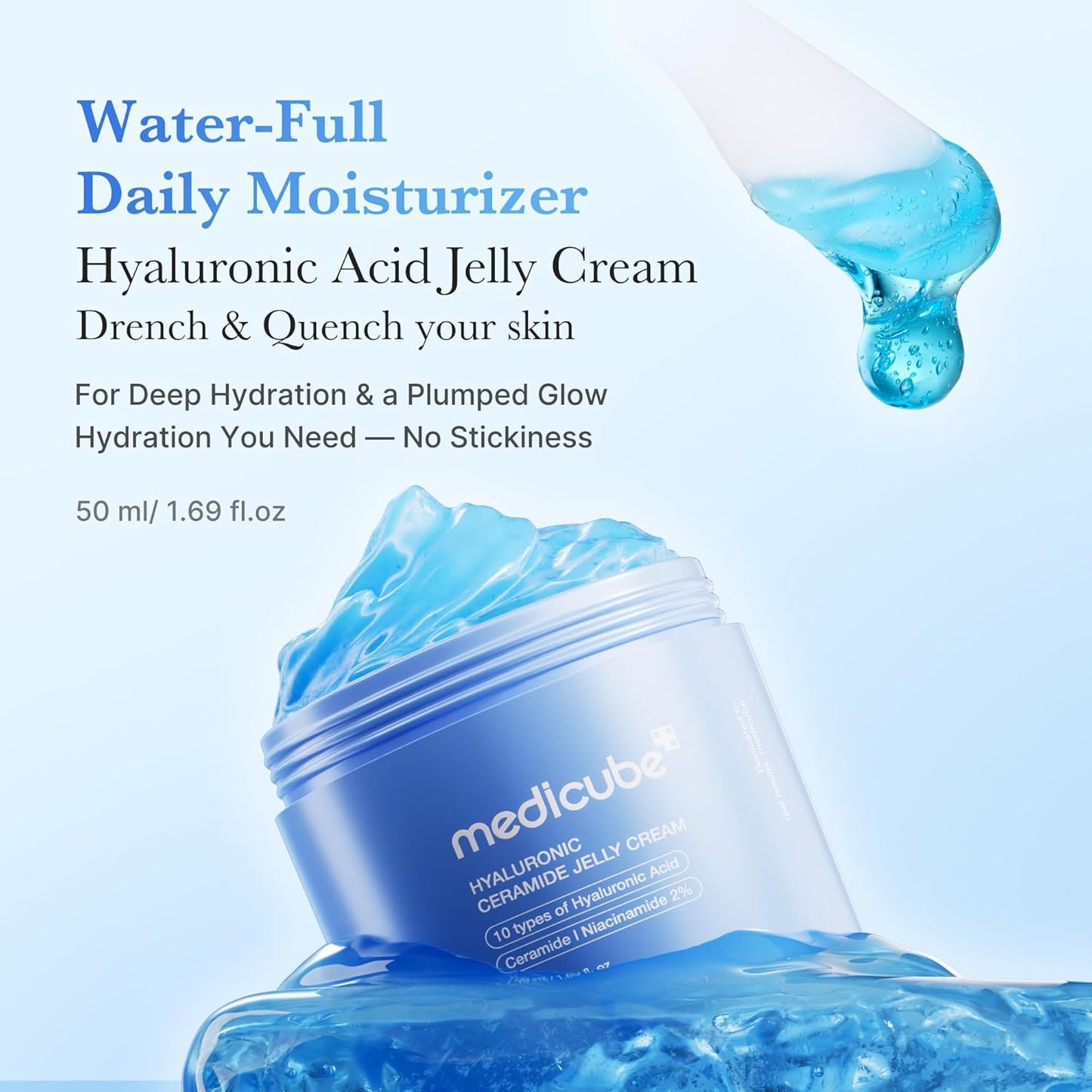 Hotmedicube Jelly Cream with Hyaluronic Acid | Daily Moisturizer for All Skin Types | Long-lasting Hydration with Hyaluronic Acid, Ceramides, Multi Peptides | Supports Skin's Natural Barrier | 1.69 fl.oz