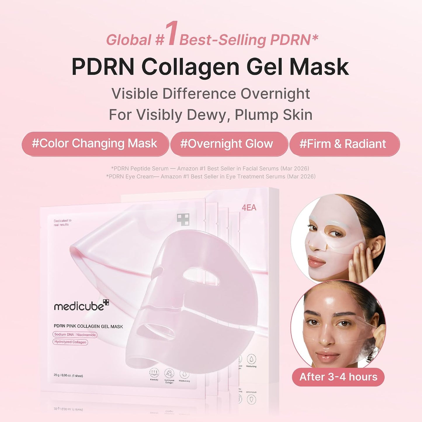Hotmedicube Jelly Gel Mask with Salmon DNA PDRN Pink Collagen | Overnight Face Mask for Glass Glow Skin | Elasticity, Hydrating, Firming and Moisturizing | Korean Skincare, 28g x 4ea