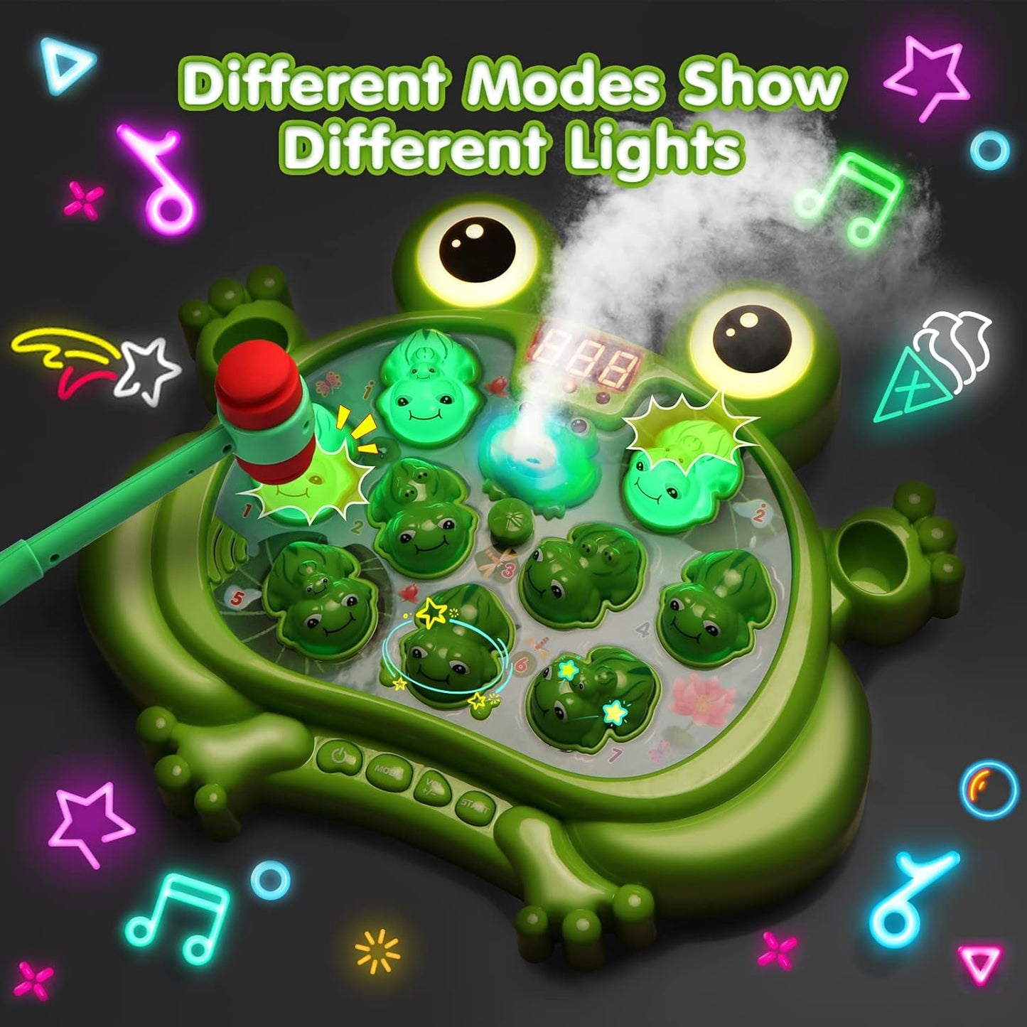 HotHopeRock Toys for 2 3 4 5 Year Old Boy,Toddler Toys Age 2-4, Whack A Frog Game,with 5 Modes,45 Levels,9 Music Spray and Light-up, Baby Toy Gifts for Early Learning, Birthday Gift for Toddler Boy Toys