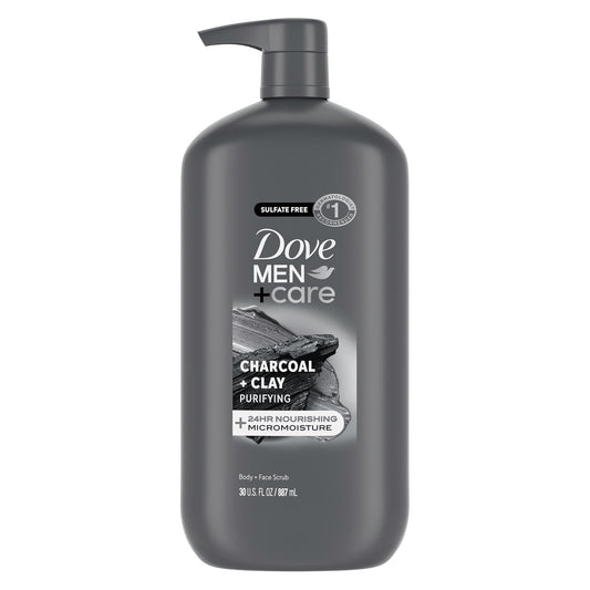 HotDOVE MEN + CARE Body and Face Scrub for Men, Charcoal Body Wash, 30 oz