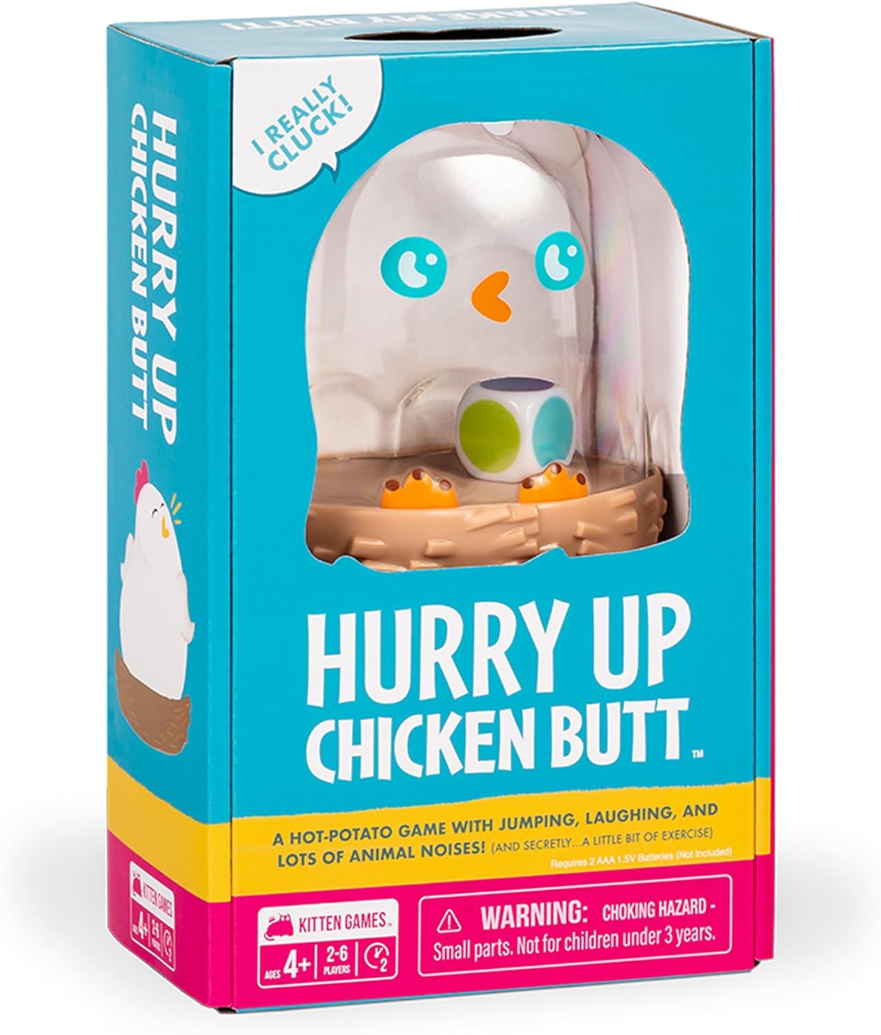HotExploding Kittens Hurry Up Chicken Butt, 2-6 Players, Age 4+, Kids Game | Get the wiggles out with our best‐selling kids game! Jump, laugh, make animal noises, and don’t get stuck with the chicken.