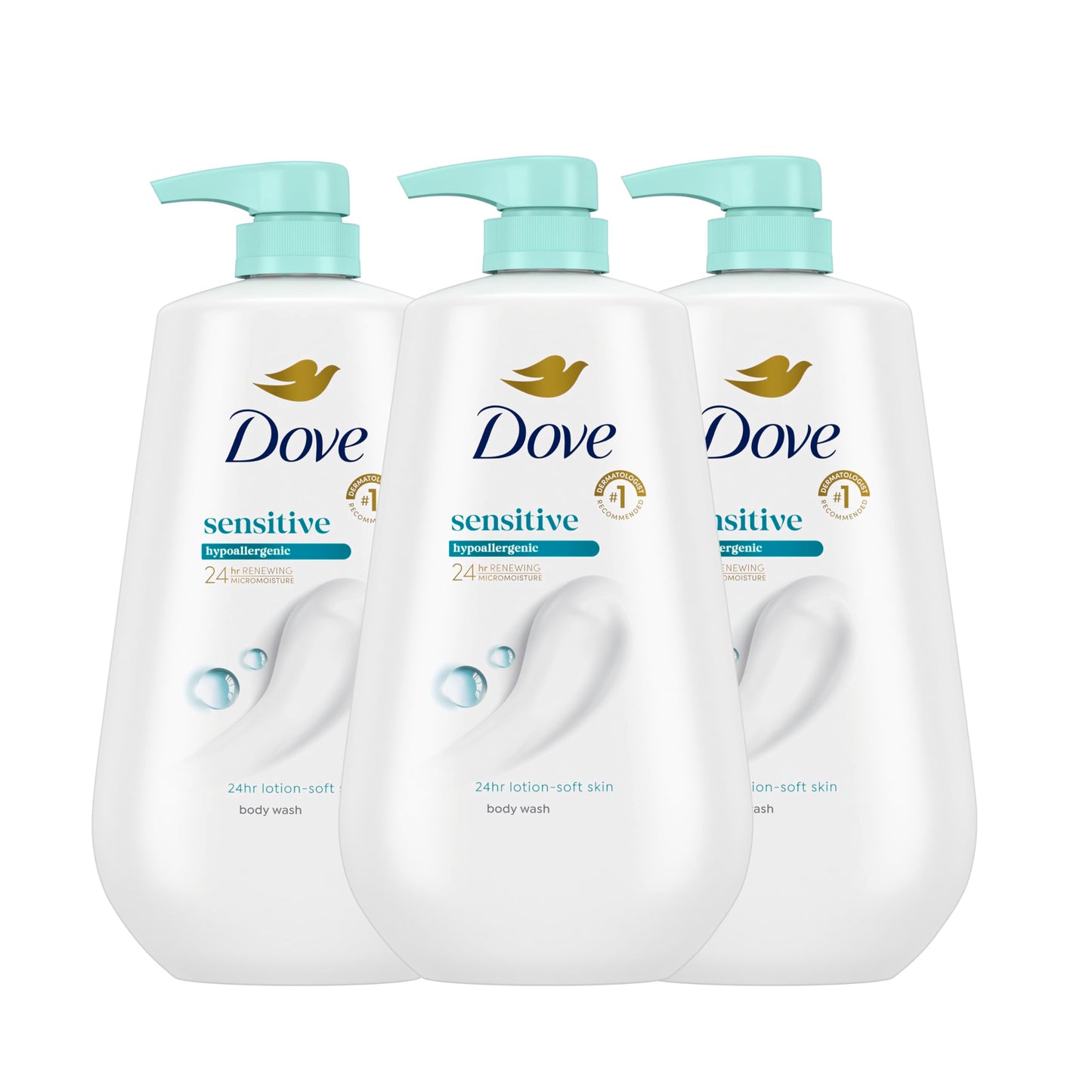 HotDove Body Wash with Pump Sensitive Skin For 24hr Lotion-Soft Skin Moisturizing Skin Cleanser Gentle Hypoallergenic Formula with No Sulfates No Parabens 30.6 oz