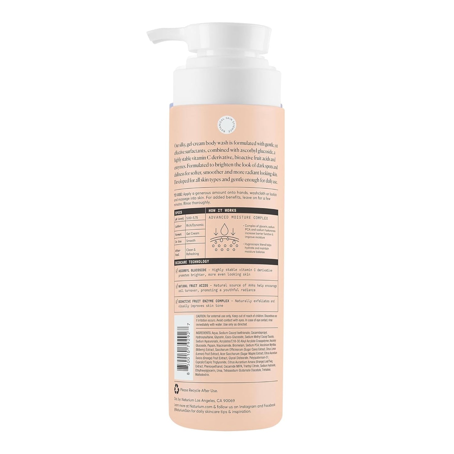 HotNaturium The Brightener Vitamin C Body Wash, Gentle Cleanser for Smoother-Looking Skin, Removes Dirt, Oil & Other Impurities, 16.9 oz