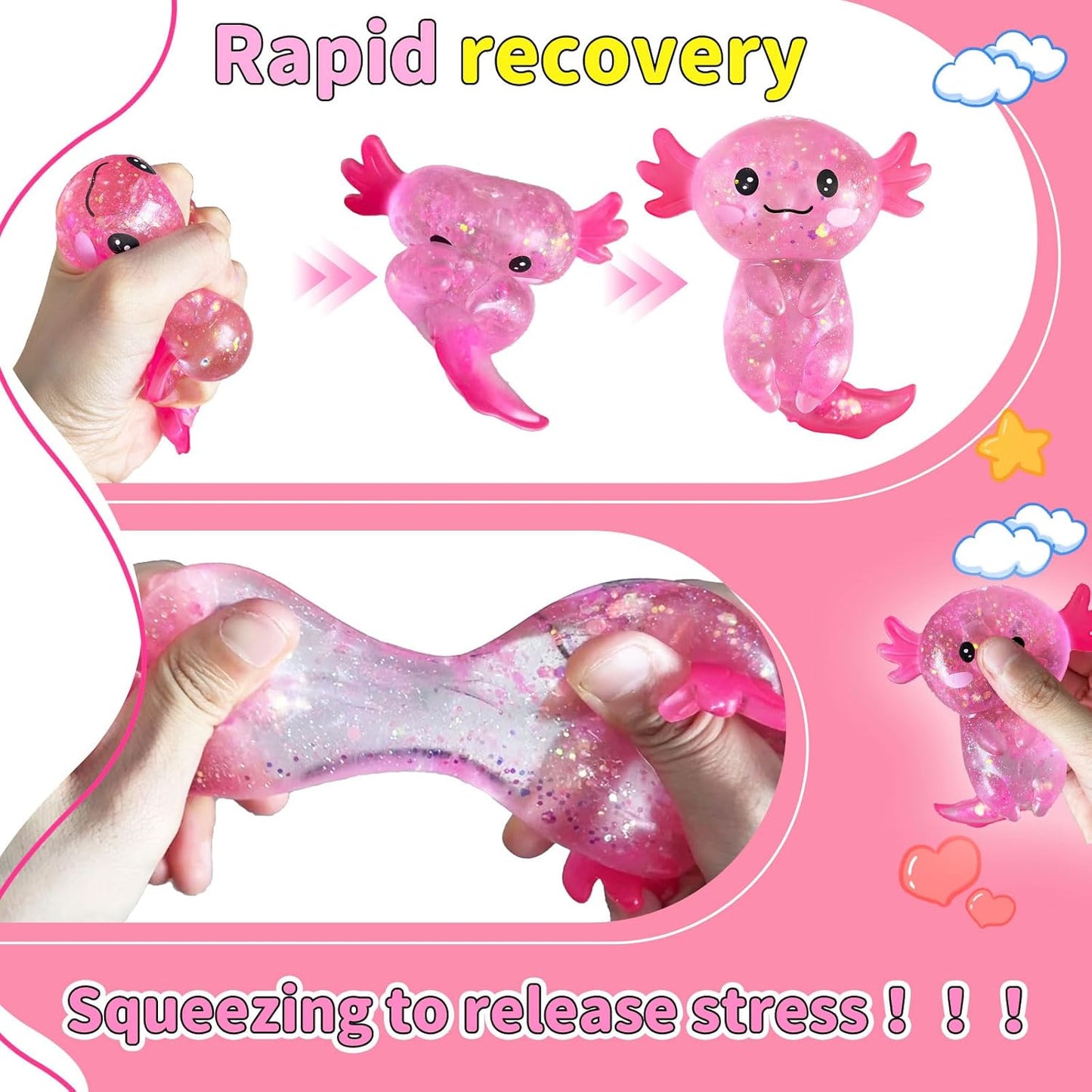 Hot2 Pcs Axolotl Squishy Stress Relief Toy, Stretchy Axolotls Stress Soft Squeeze Sensory Fidget Toys for Kids Adults, Cute Axolotls Squishies Party Favors Classroom (BluePink)