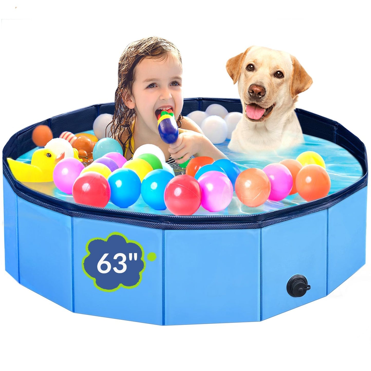 HotDog Pool, Foldable Pet Swimming Pool with 6mm High-Strength PP Board, Hard Plastic Collapsible Doggy Pools for Small Dogs Kitty Duck,Non-Slip Doggie Bathtub Quick to Set Up and Drainage Hole(32x8in)