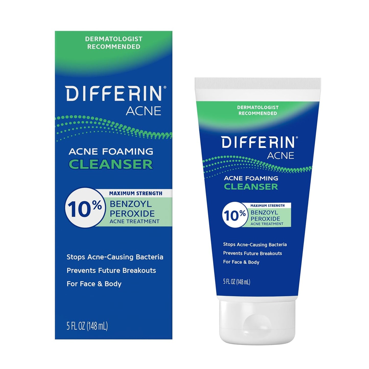 HotDifferin Acne Face Wash with 10% Benzoyl Peroxide, Maximum Strength OTC Acne Foaming Cleanser, Fast Acting Acne Treatment for Face and Body, 5 oz.