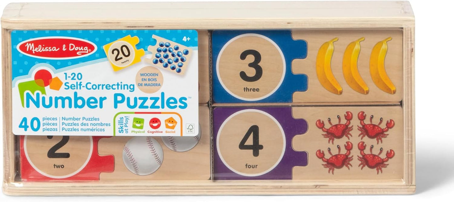 HotMelissa & Doug Self-Correcting Wooden Number Puzzles with Storage Box (40 pcs)